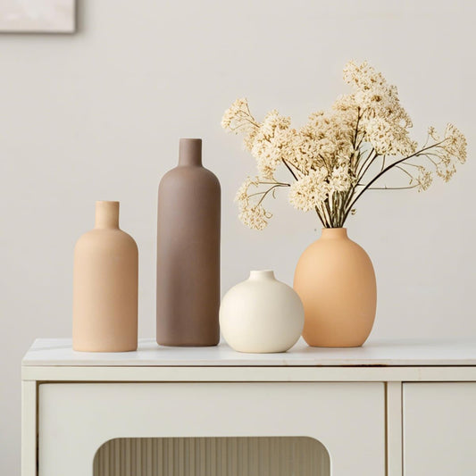 Nordly Modern Ceramic Vase Set of 4 – Neutral Colors, Coffee Mix