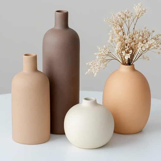 Nordly Modern Ceramic Vase Set of 4 – Neutral Colors, Coffee Mix