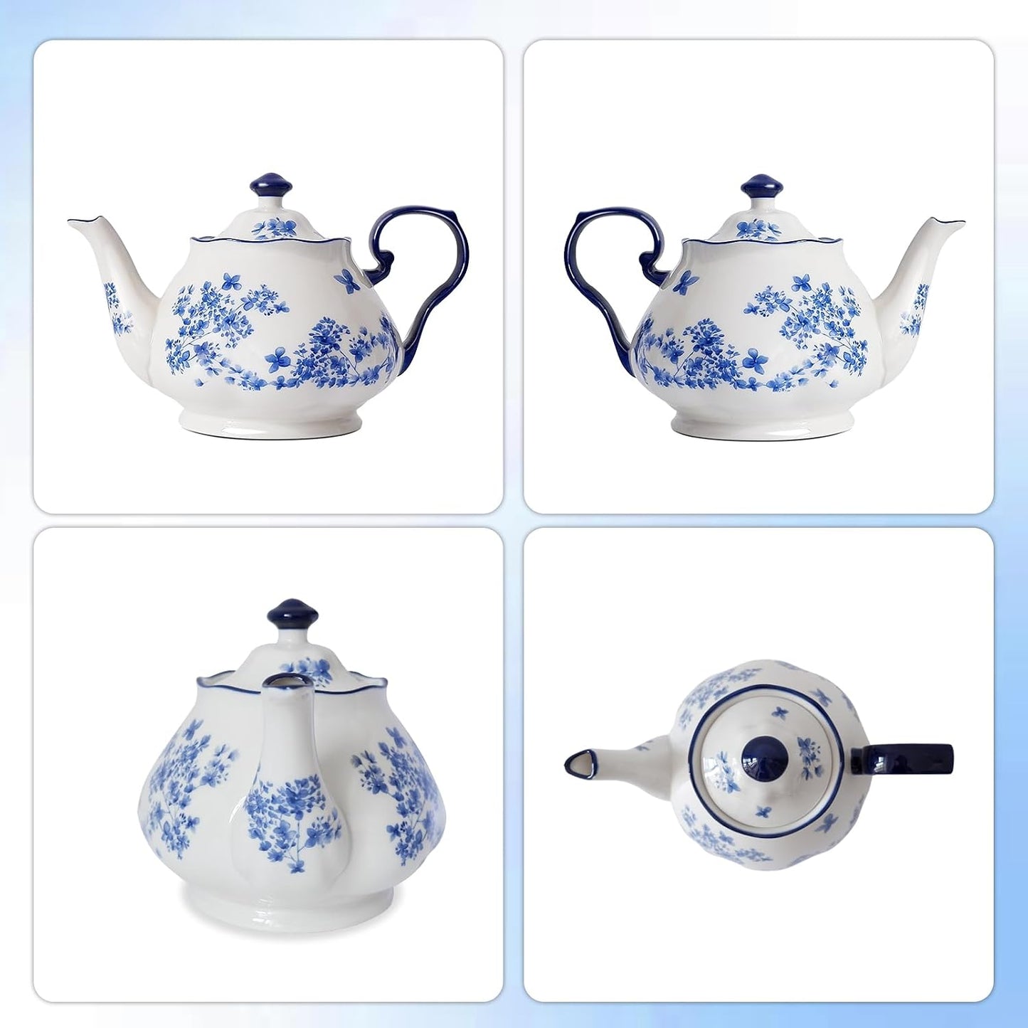 Bone Porcelain European Floral Teapot 45oz | Nordly