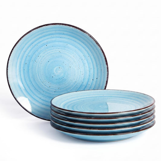 Nordly Ceramic Dinner Plates – Set of 6, 10.5 Inch, Blue