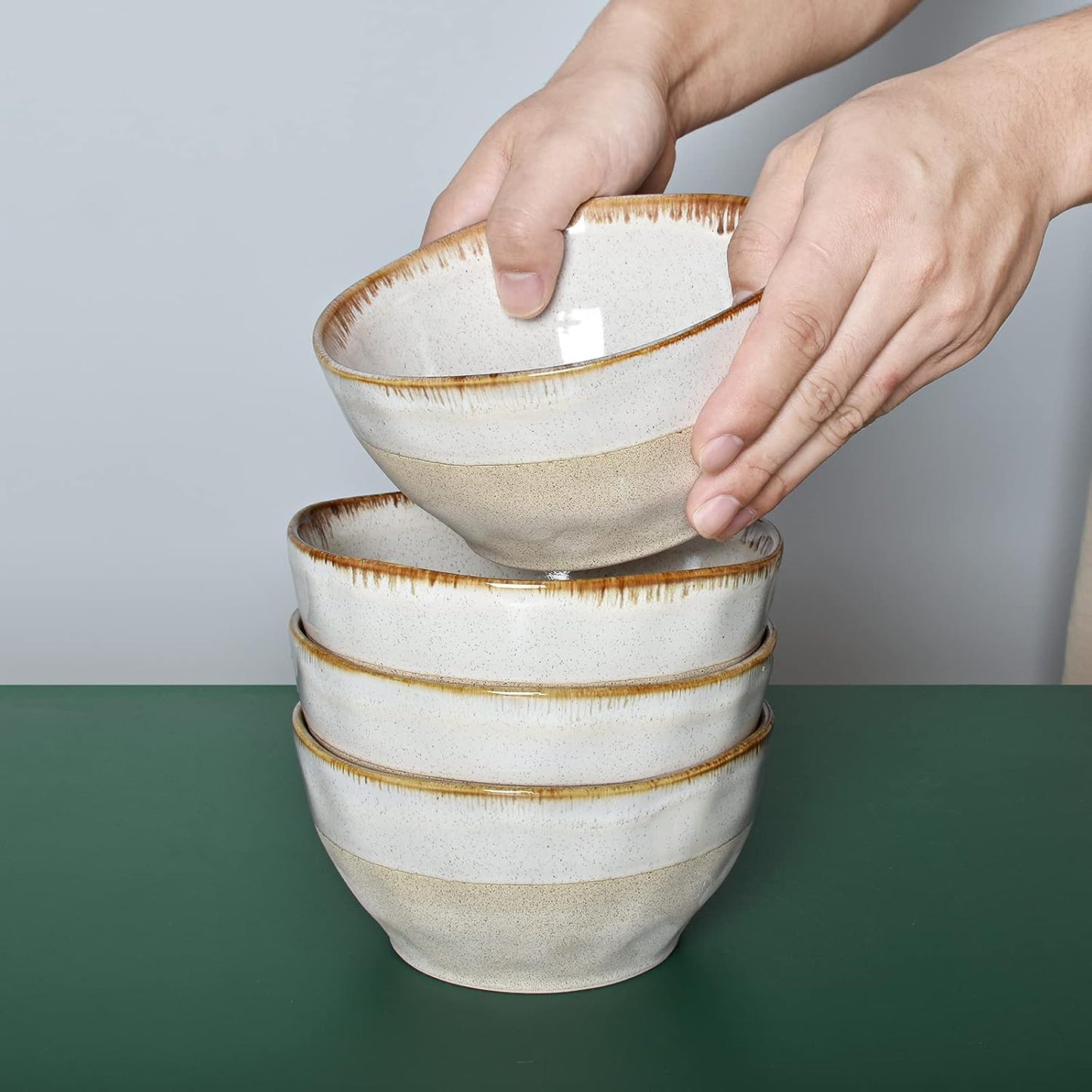 Beige Ceramic Soup Bowls 28oz – Set of 4, 6 Inch | Nordly