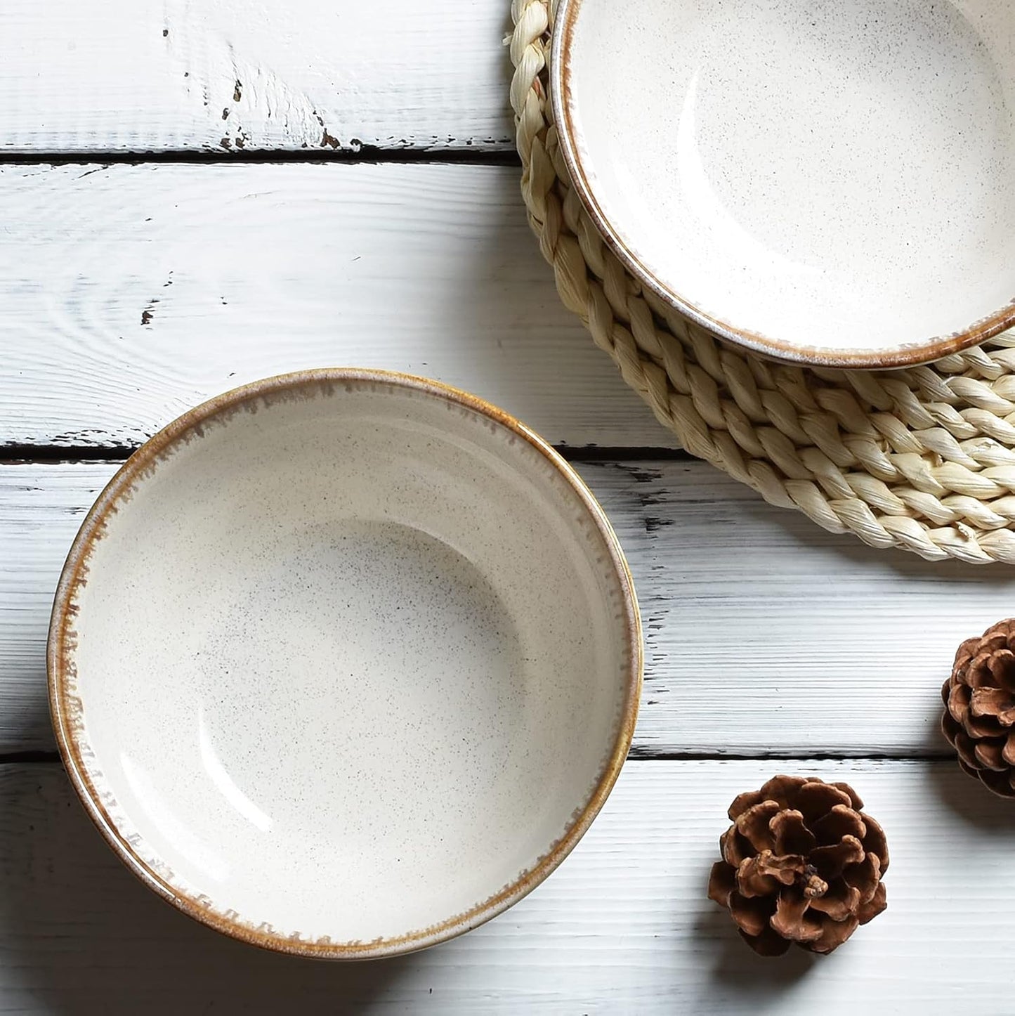 Beige Ceramic Soup Bowls 28oz – Set of 4, 6 Inch | Nordly