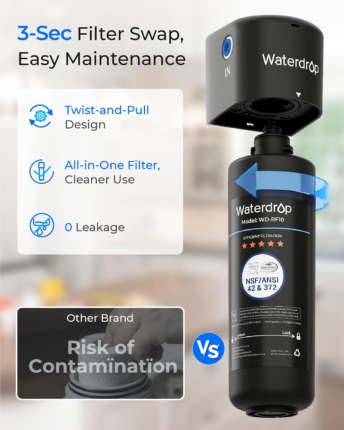 Waterdrop 10UA Under Sink Water Filter System, 11000 Gallons Capacity