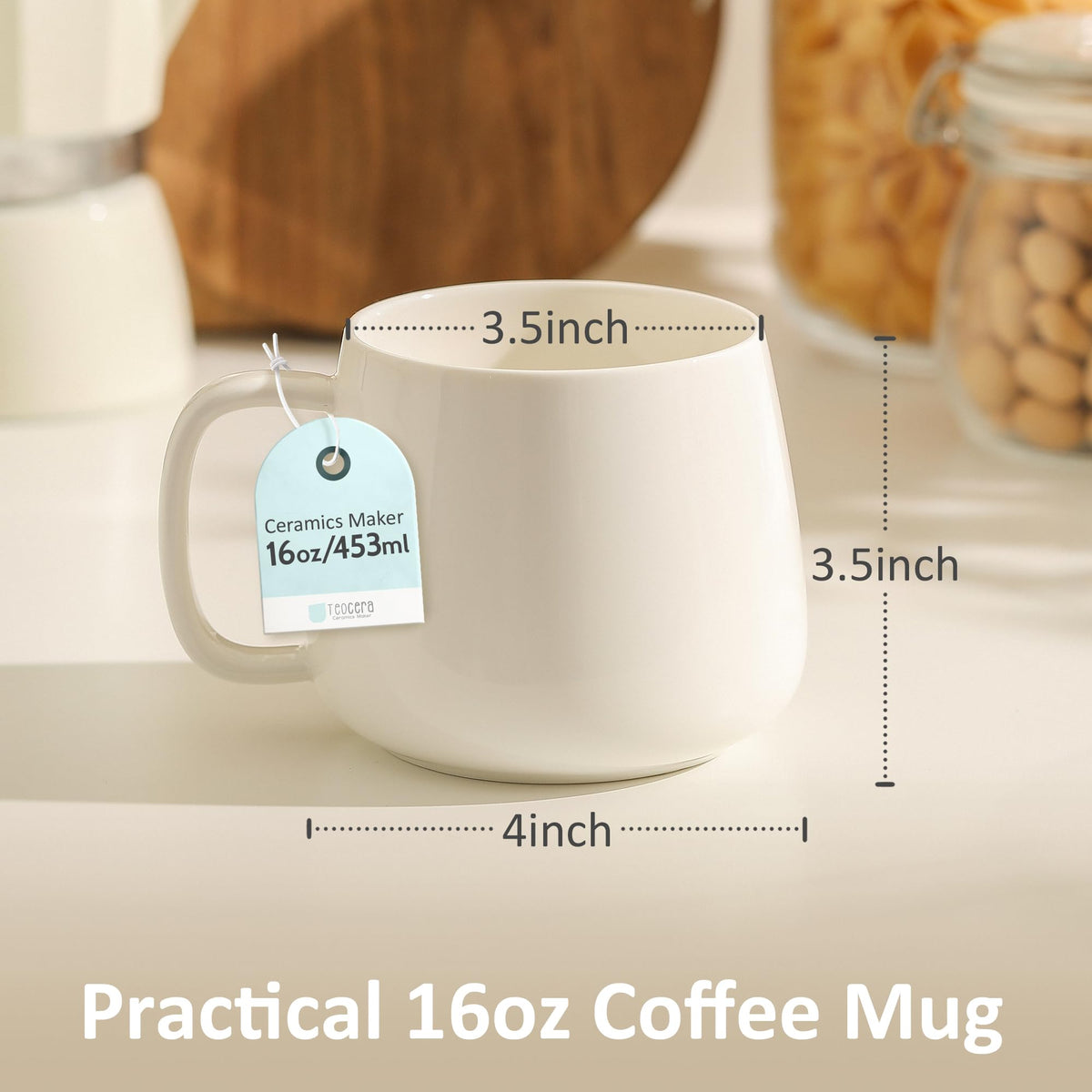 Nordly 16oz Stackable Ceramic Coffee Mugs – Set of 4, White