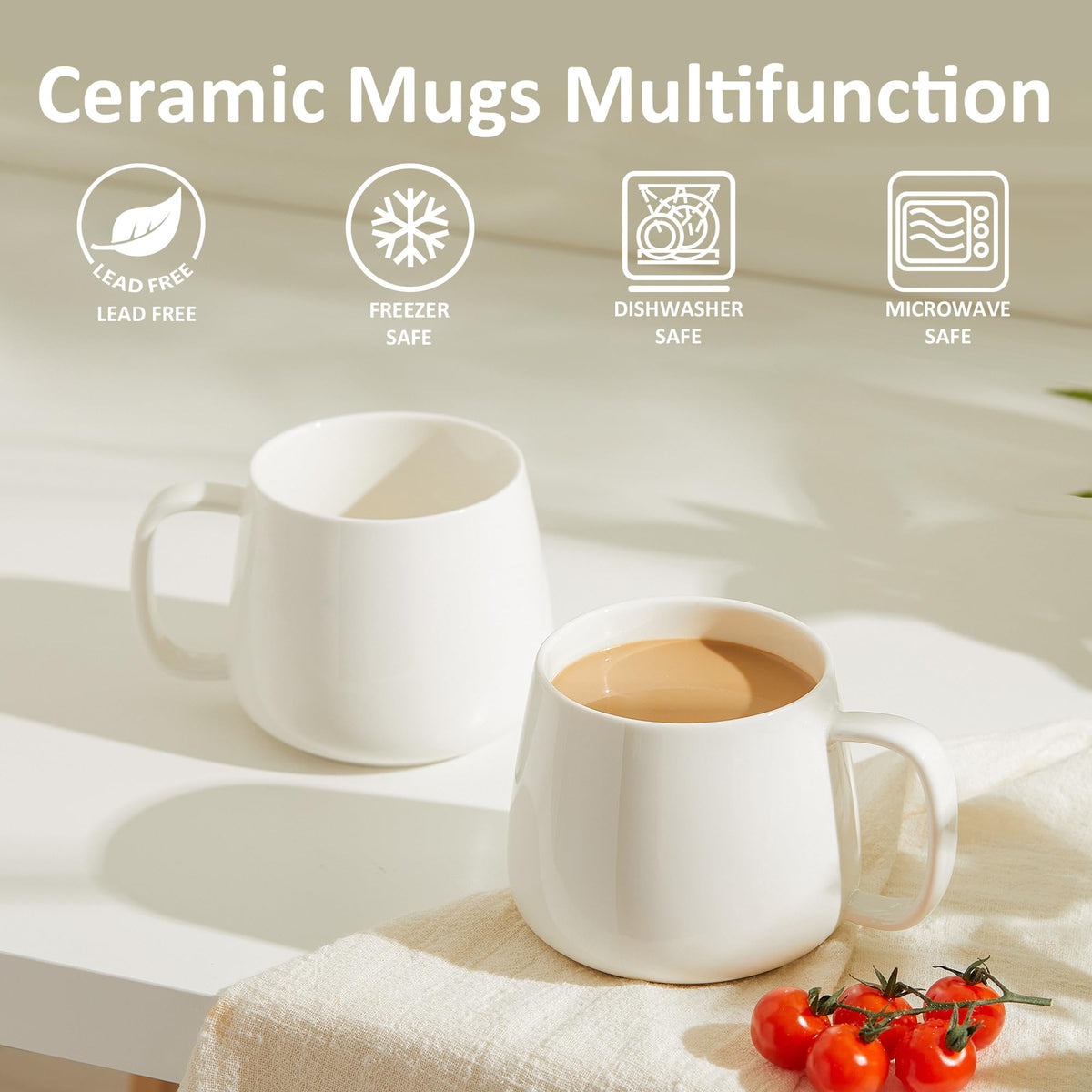 Nordly 16oz Stackable Ceramic Coffee Mugs – Set of 4, White