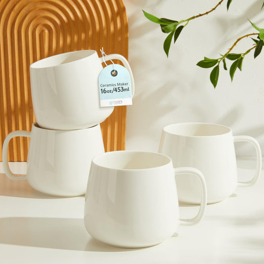 Nordly 16oz Stackable Ceramic Coffee Mugs – Set of 4, White
