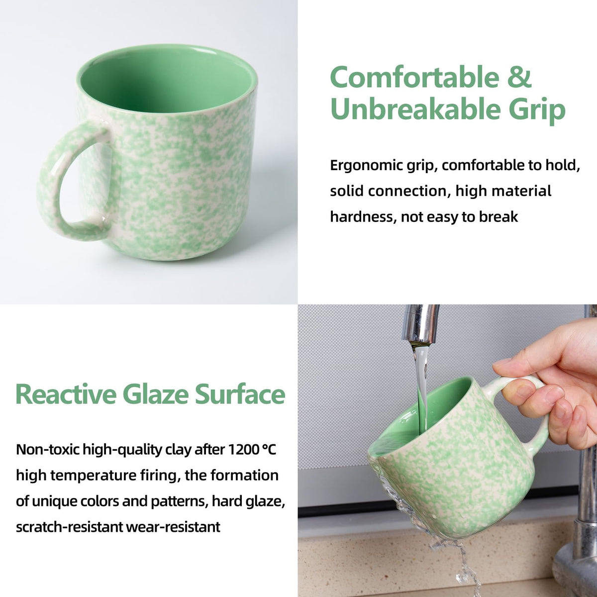 Nordly 12oz Ceramic Coffee Mugs – Set of 4, Green