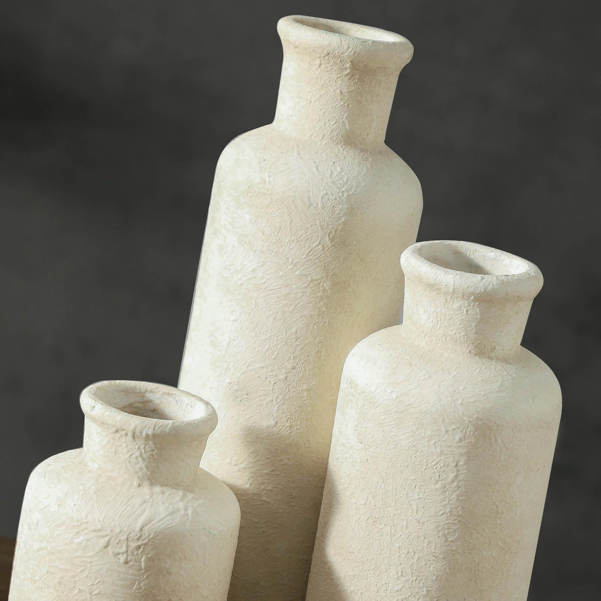 Nordly Ceramic Vases Set of 3 – Whitewashed Neutral, Farmhouse Decor