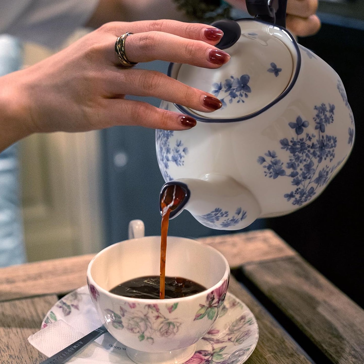 Bone Porcelain European Floral Teapot 45oz | Nordly