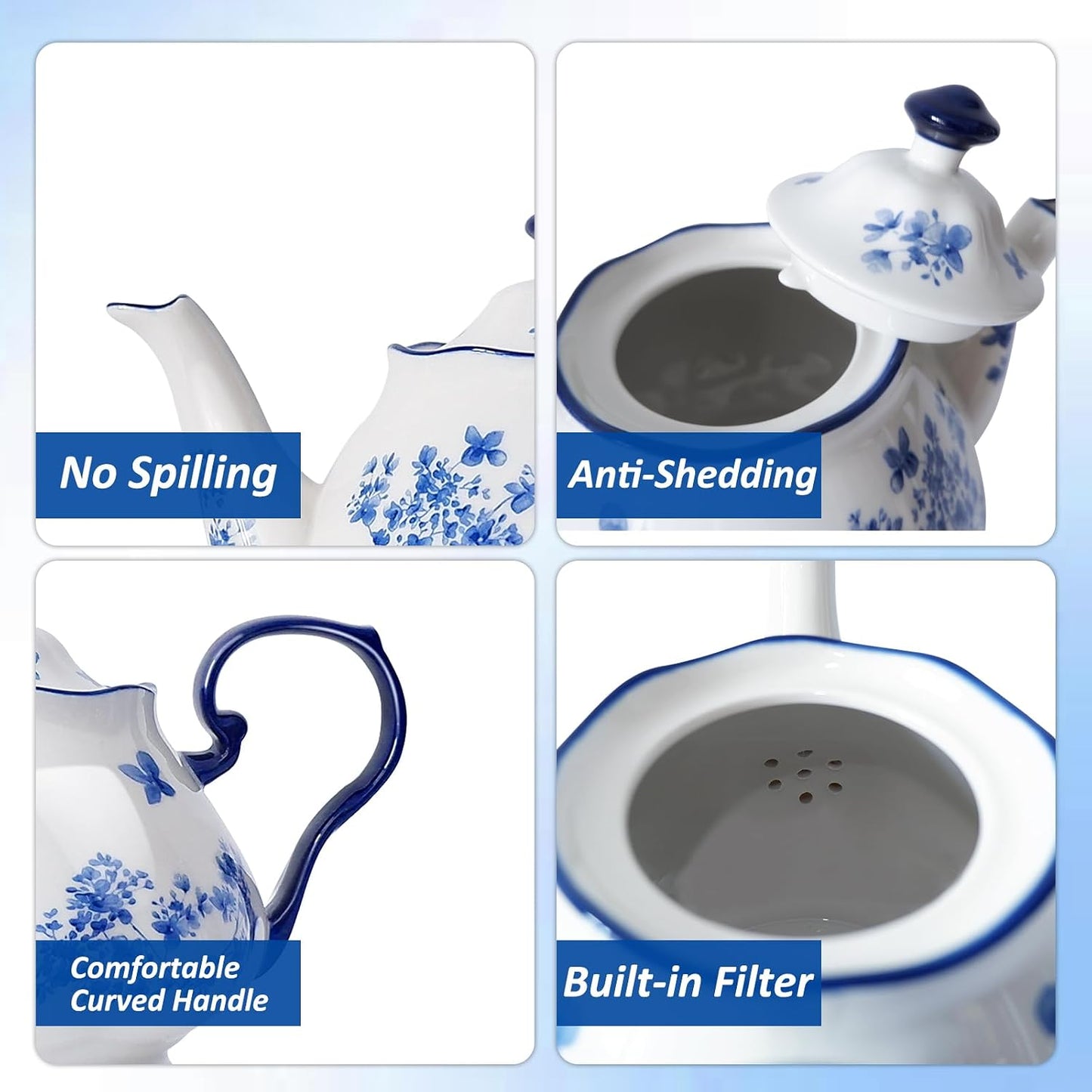 Bone Porcelain European Floral Teapot 45oz | Nordly