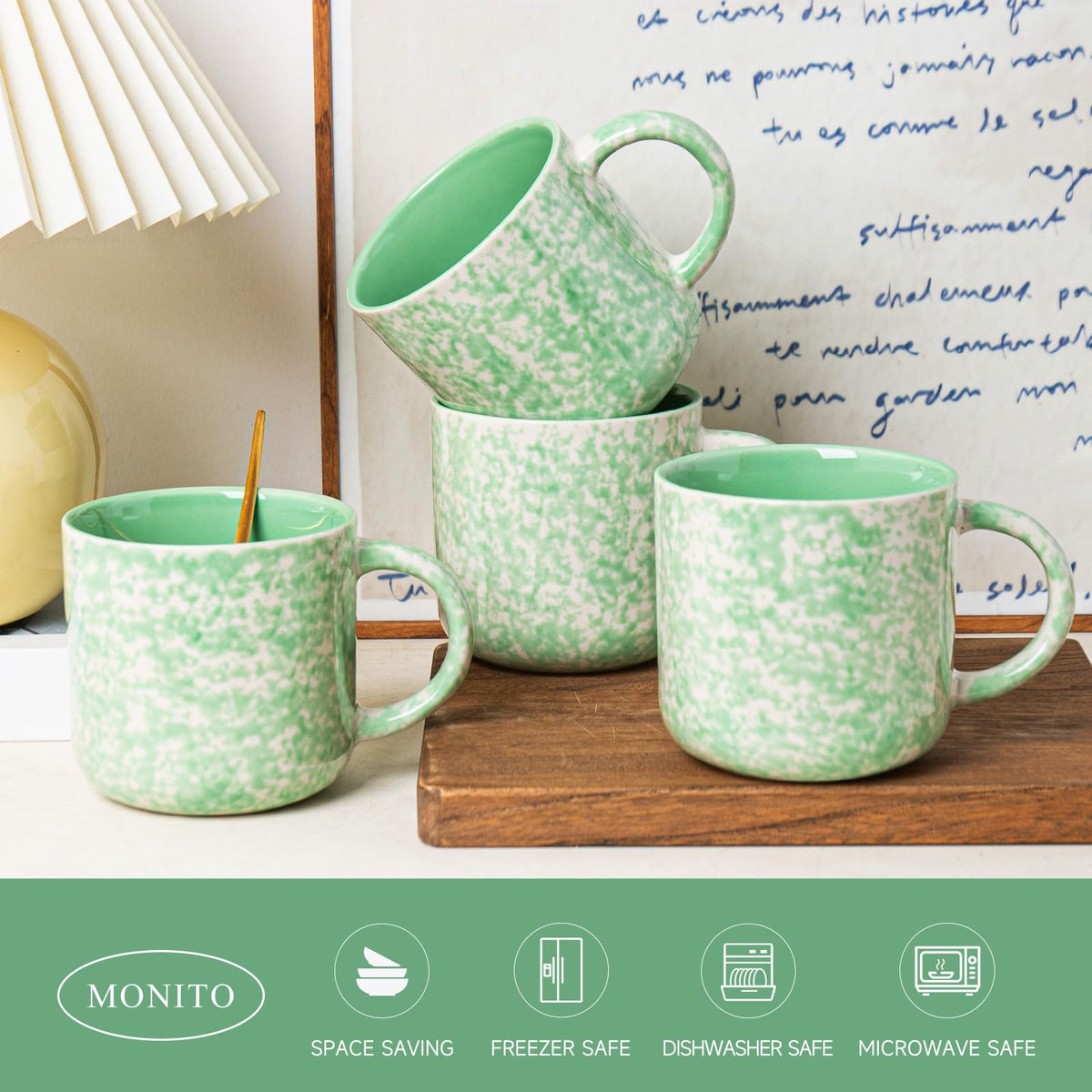Nordly 12oz Ceramic Coffee Mugs – Set of 4, Green