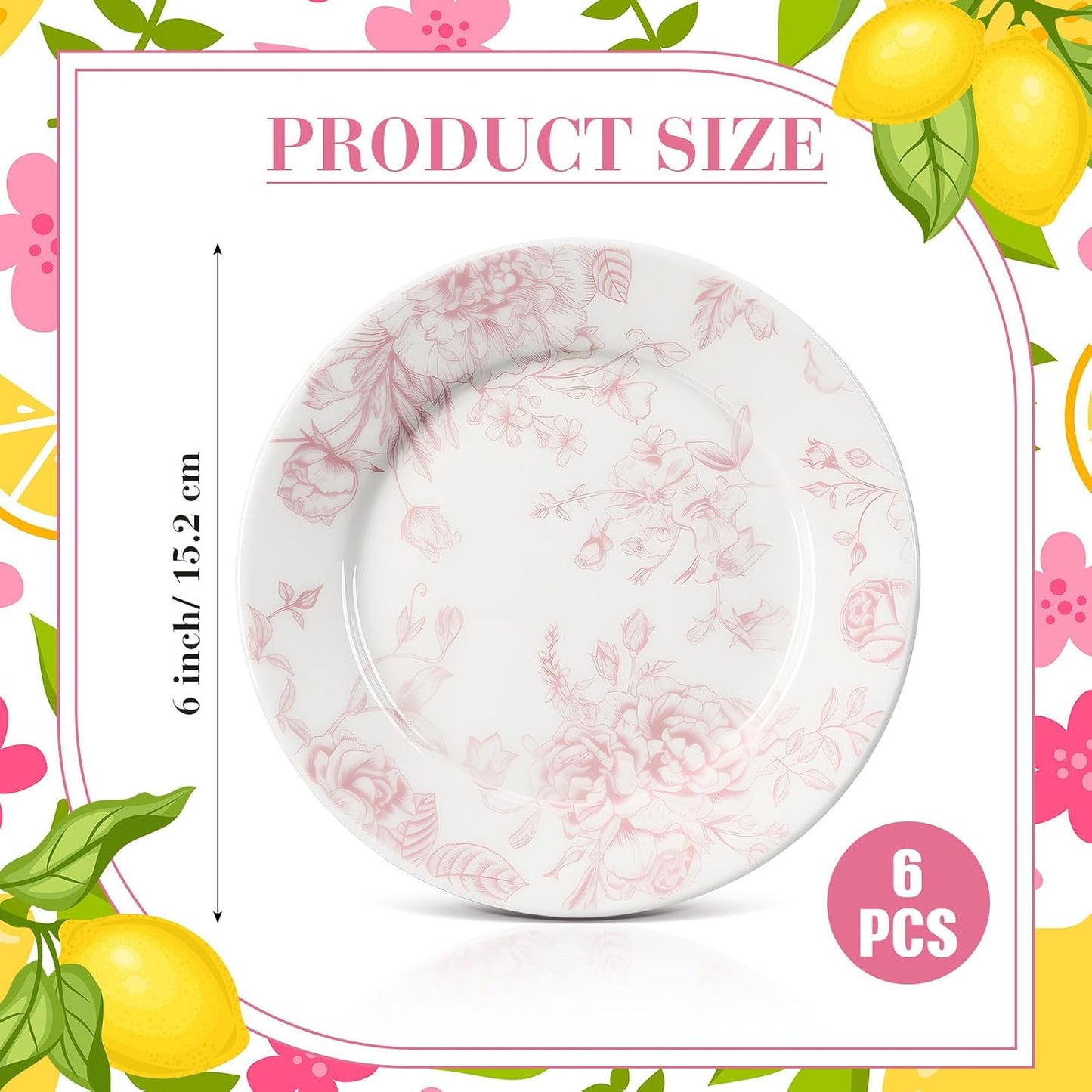 Pink Floral Ceramic Plates – Set of 6, 6 Inch | Nordly