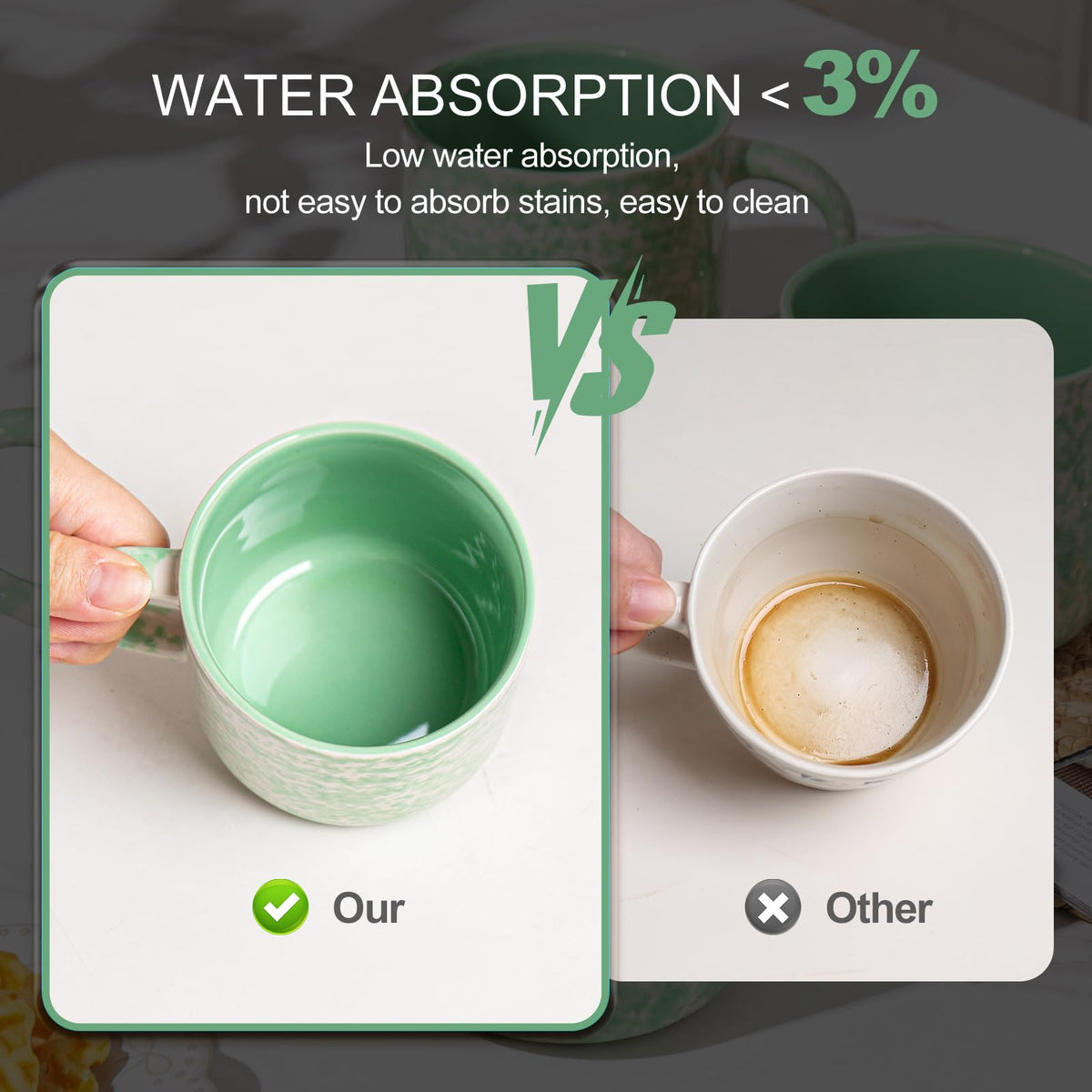 Nordly 12oz Ceramic Coffee Mugs – Set of 4, Green
