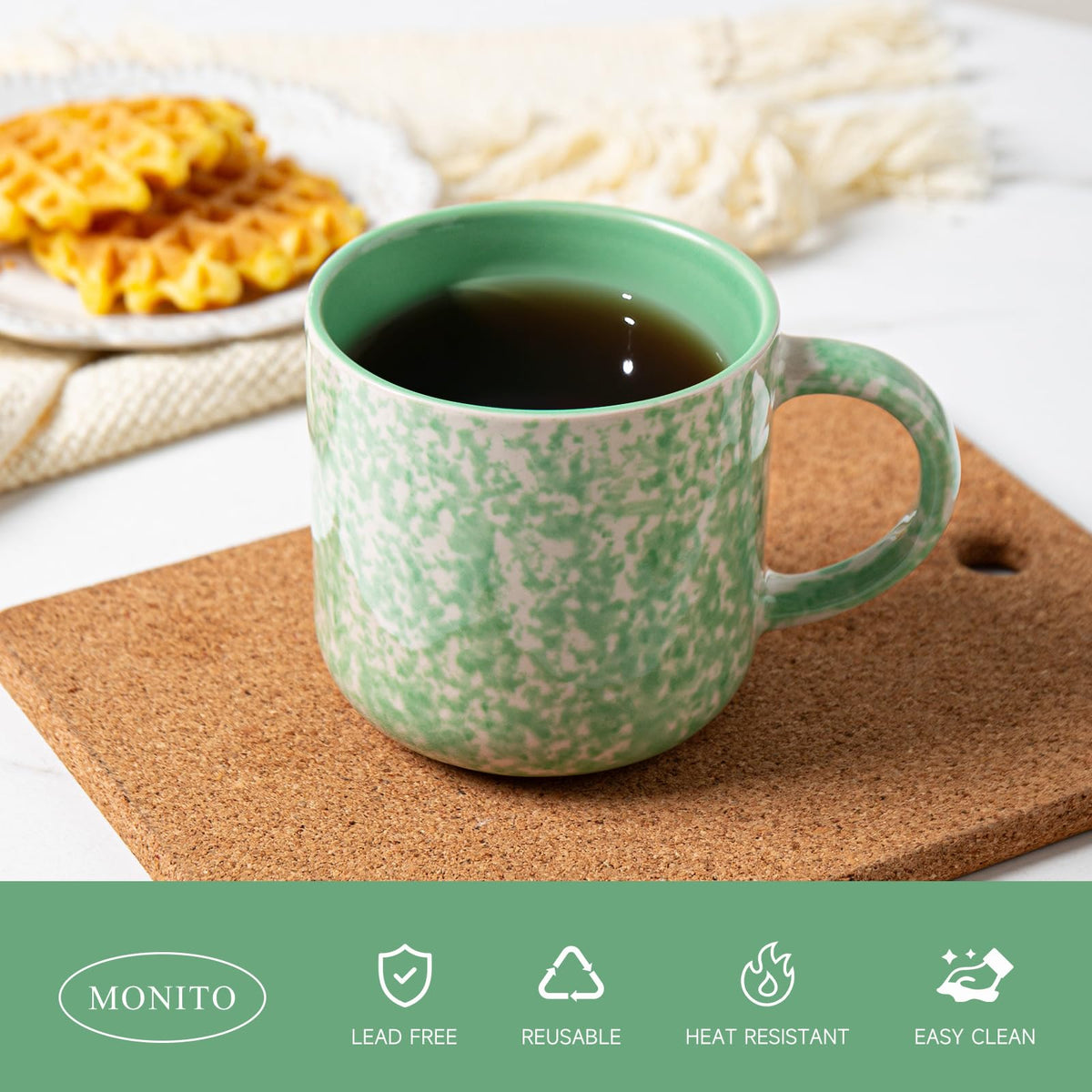 Nordly 12oz Ceramic Coffee Mugs – Set of 4, Green