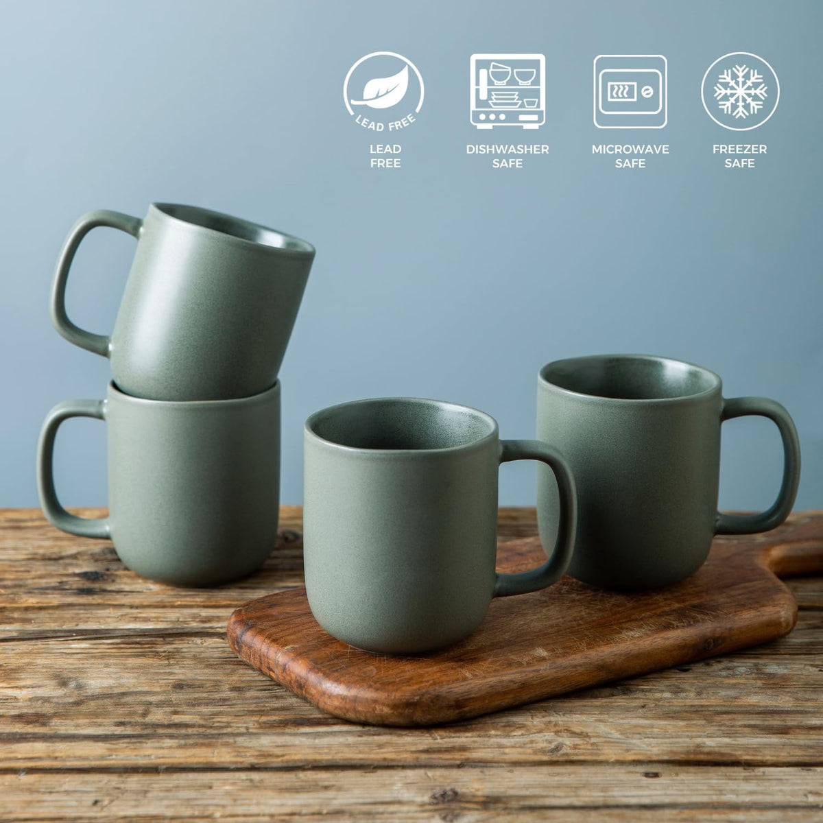Nordly 14oz Ceramic Coffee Mugs – Set of 6, Reactive Glaze