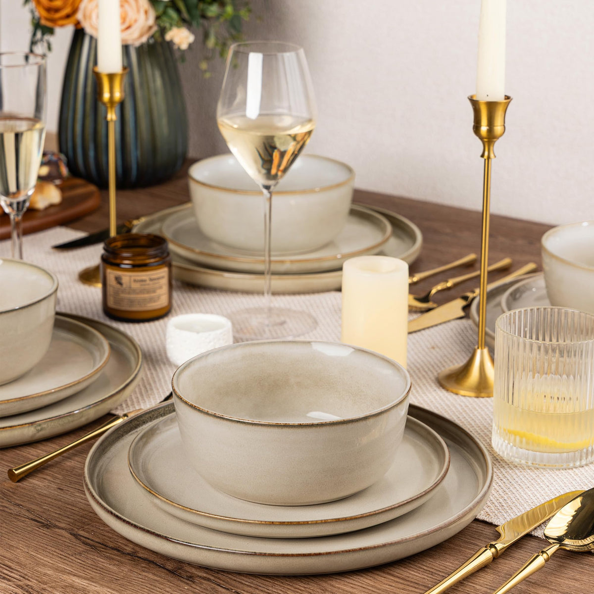 Nordly Stoneware Dinnerware Set – Reactive Glaze, Service for 8