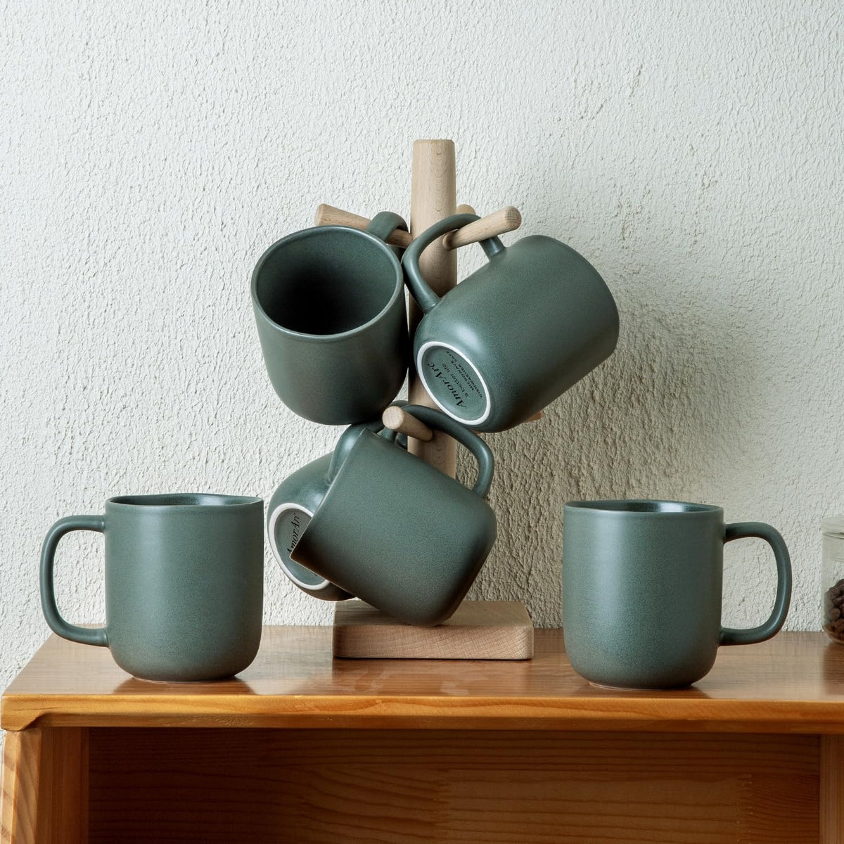 Nordly 14oz Ceramic Coffee Mugs – Set of 6, Reactive Glaze