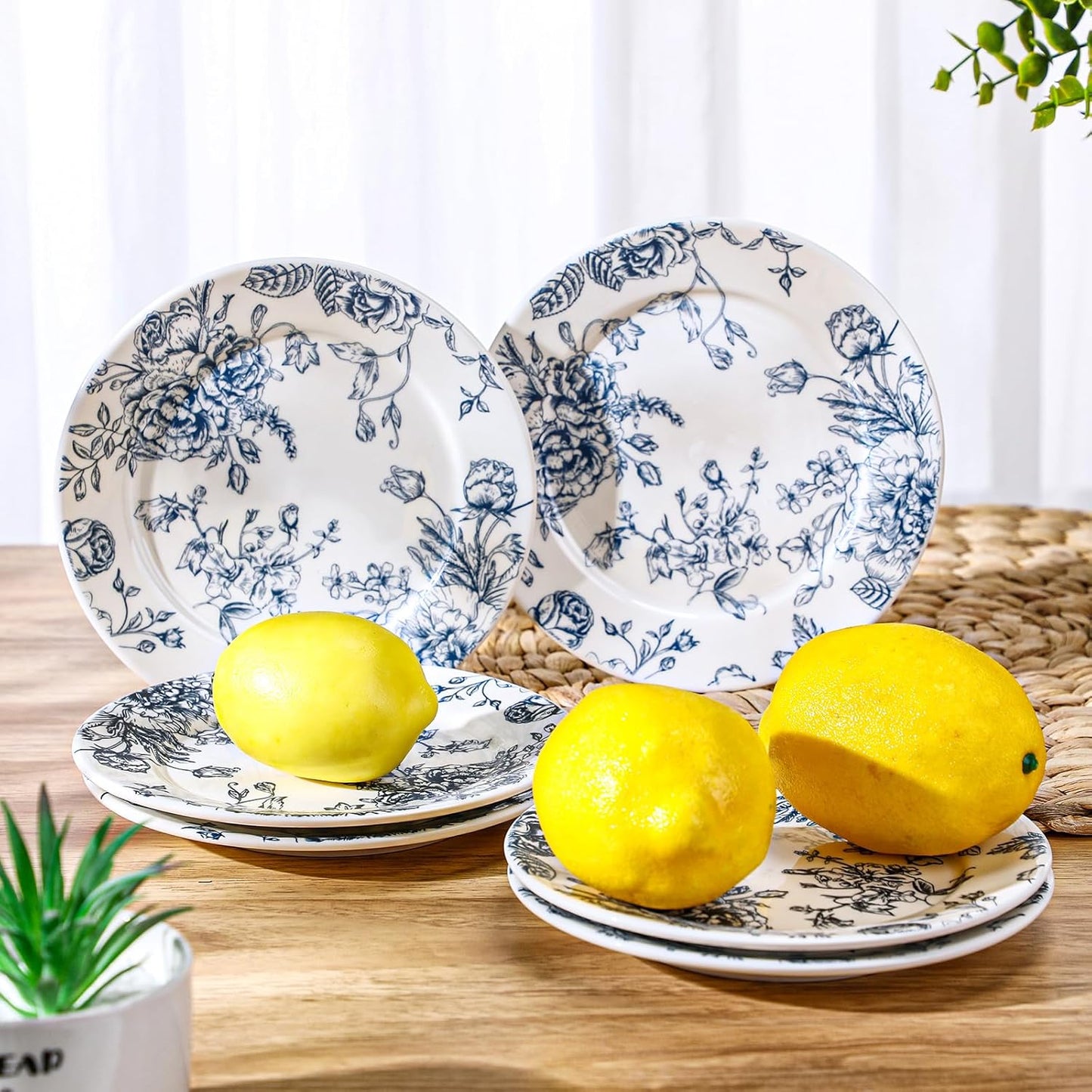 Blue Floral Ceramic Plates – Set of 6, 6 Inch | Nordly