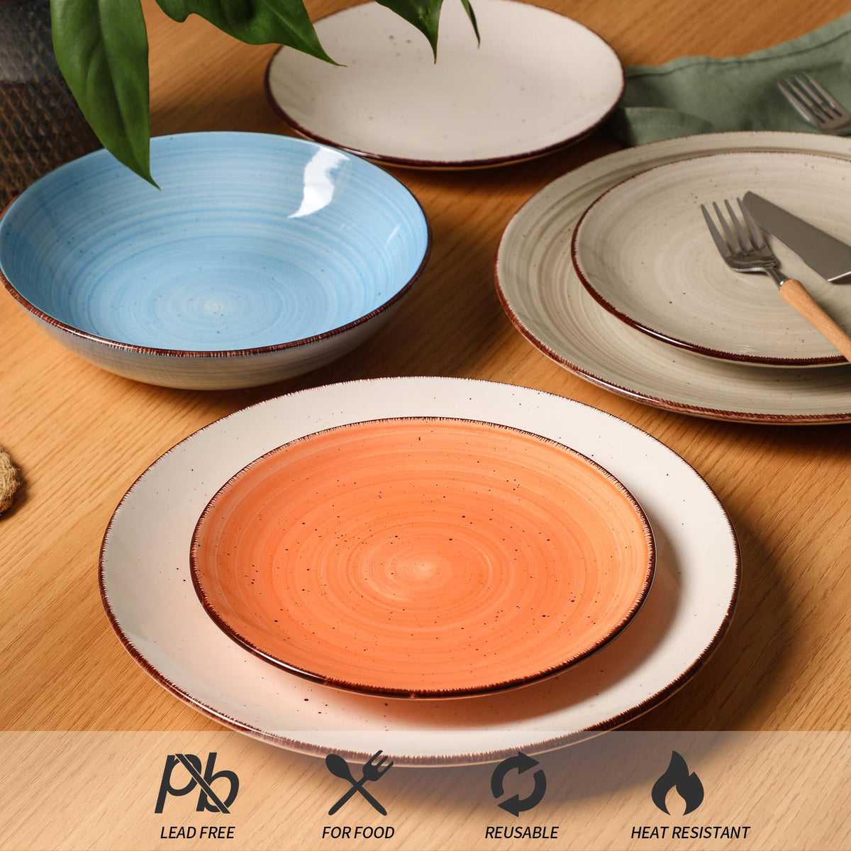Nordly Ceramic Dinner Plates – Set of 6, 10.5 Inch, Blue