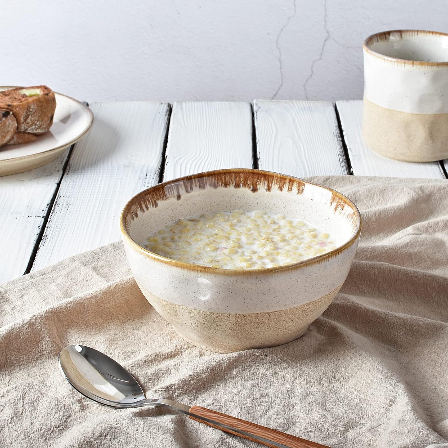 Beige Ceramic Soup Bowls 28oz – Set of 4, 6 Inch | Nordly