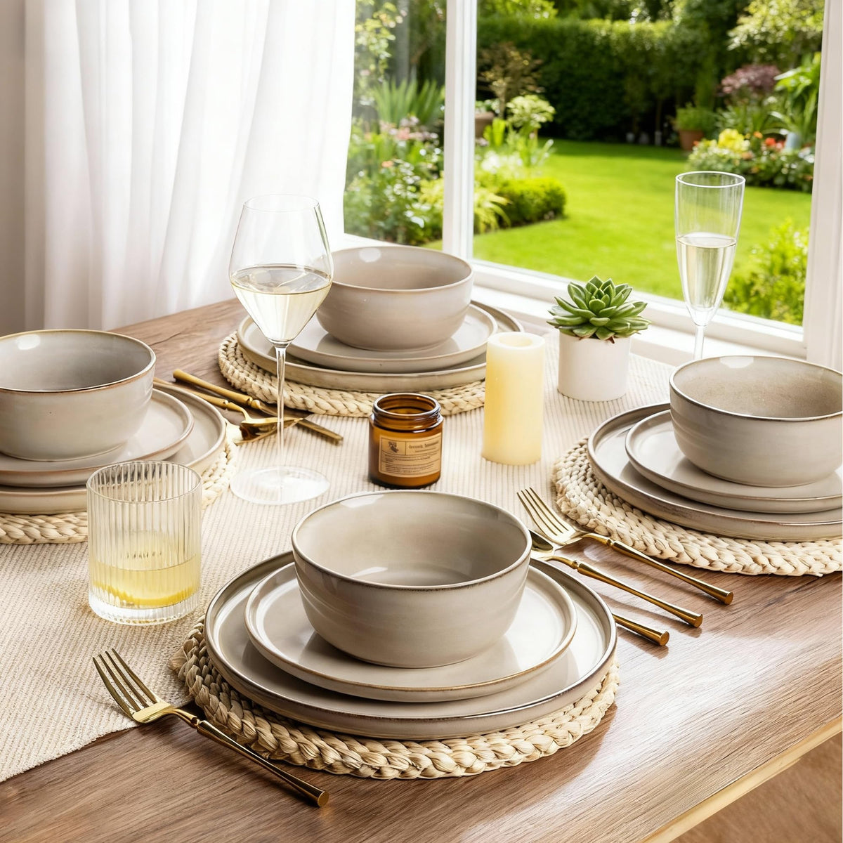 Nordly Stoneware Dinnerware Set – Reactive Glaze, Service for 8