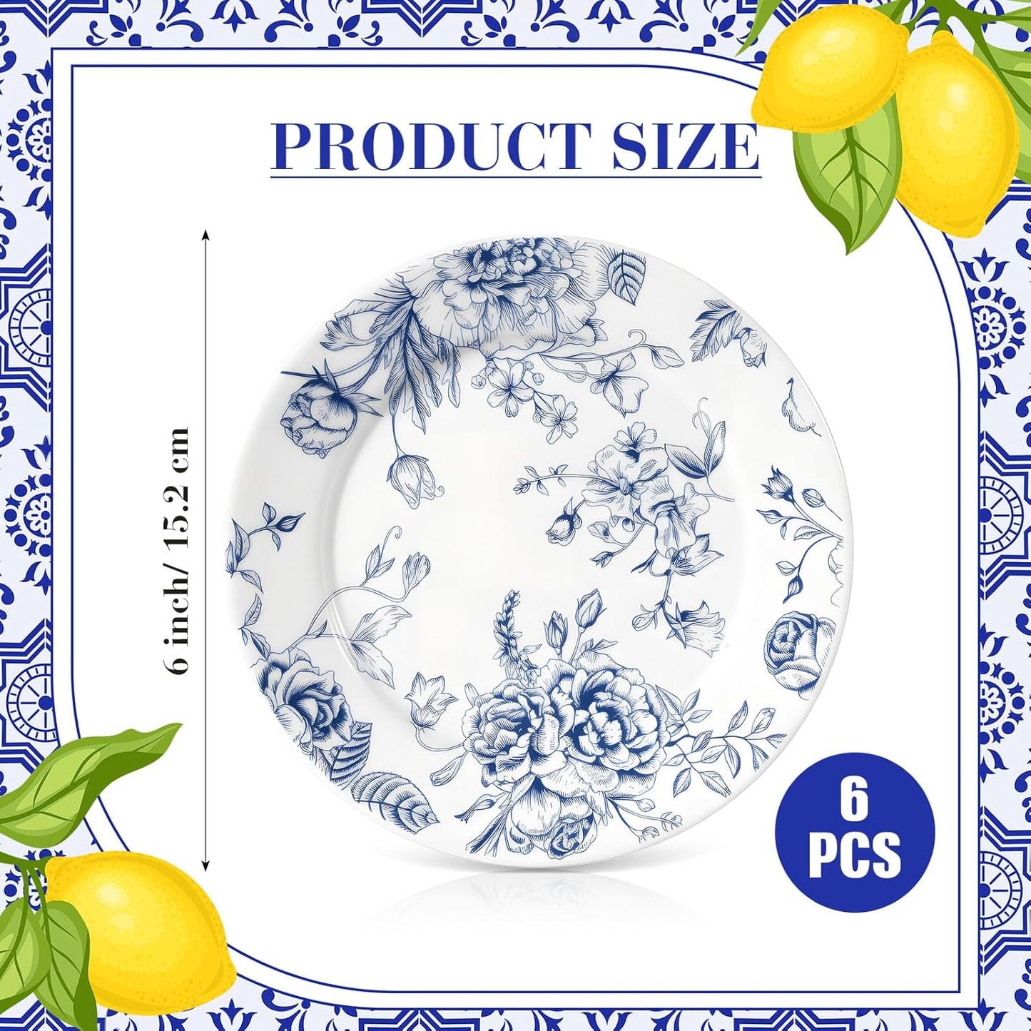 Blue Floral Ceramic Plates – Set of 6, 6 Inch | Nordly