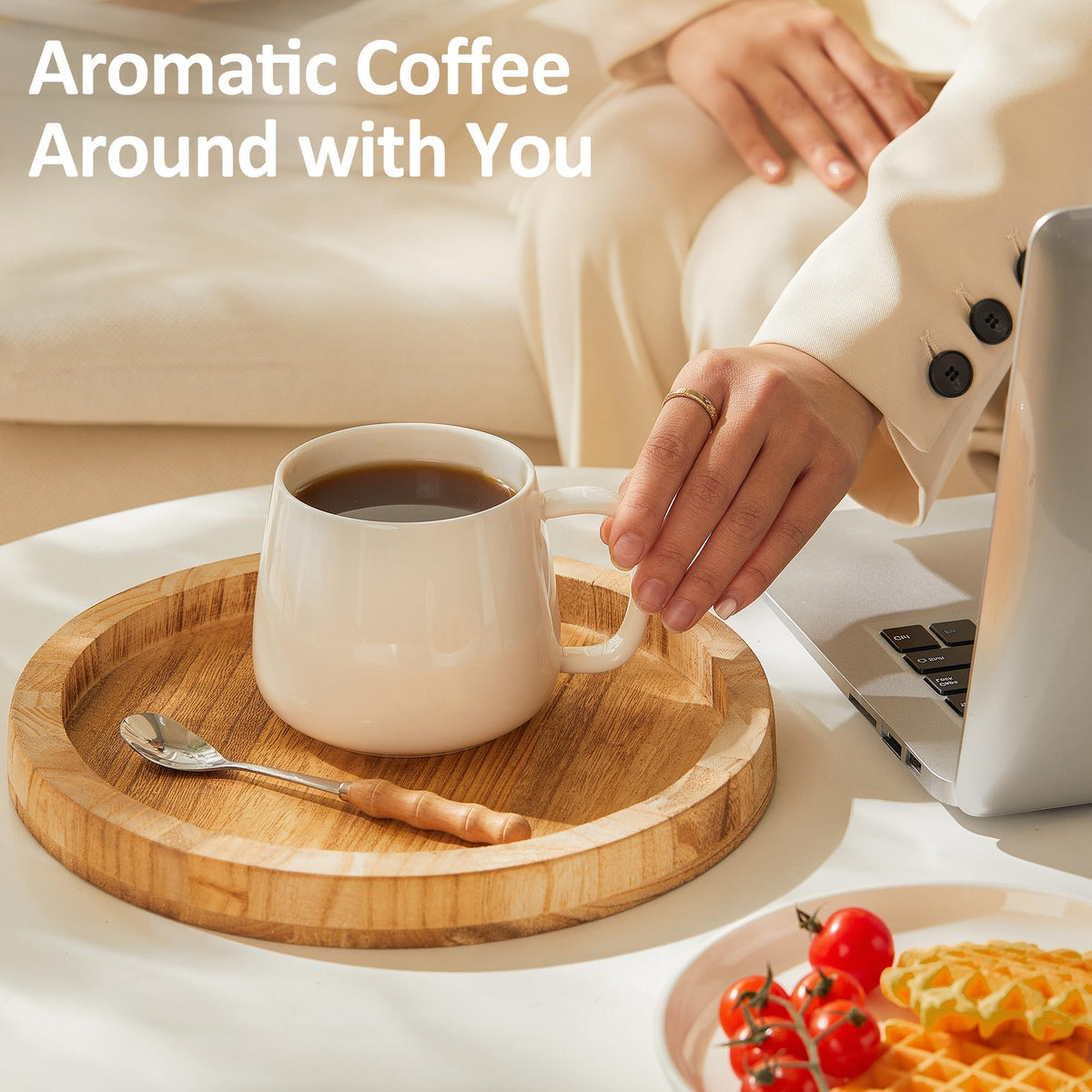 Nordly 16oz Stackable Ceramic Coffee Mugs – Set of 4, White