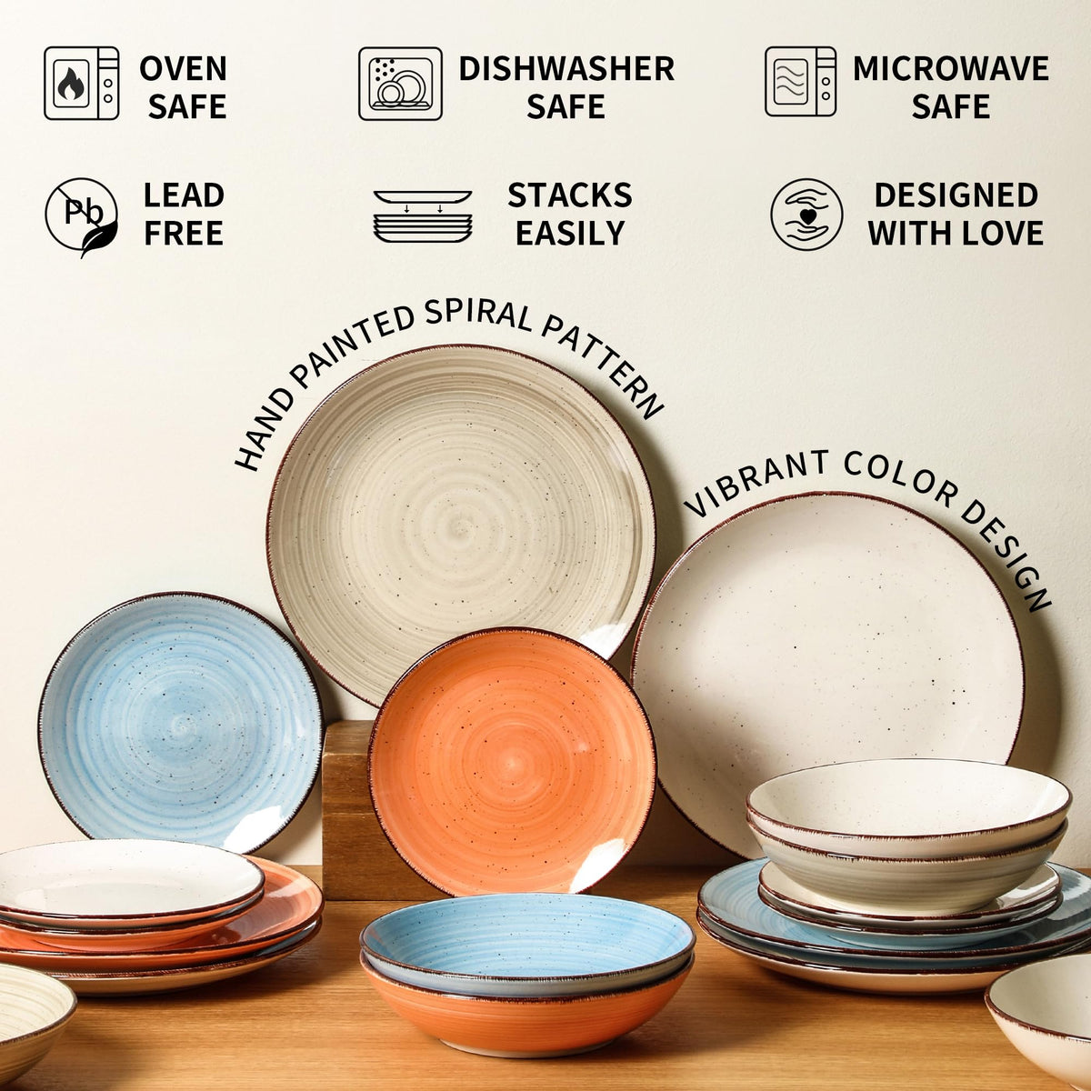 Nordly Ceramic Dinner Plates – Set of 6, 10.5 Inch, Blue