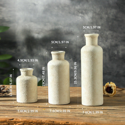 Nordly Ceramic Vases Set of 3 – Whitewashed Neutral, Farmhouse Decor