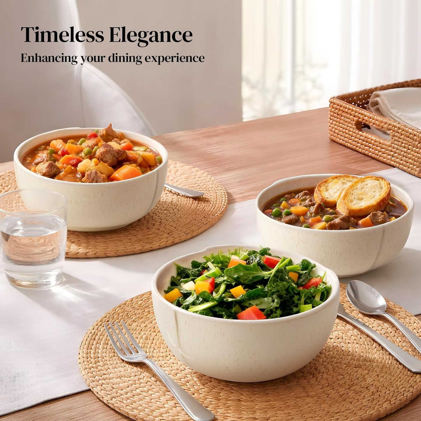 Large Ceramic Soup Bowls 32oz – Sesame Glaze, Set of 4 | Nordly
