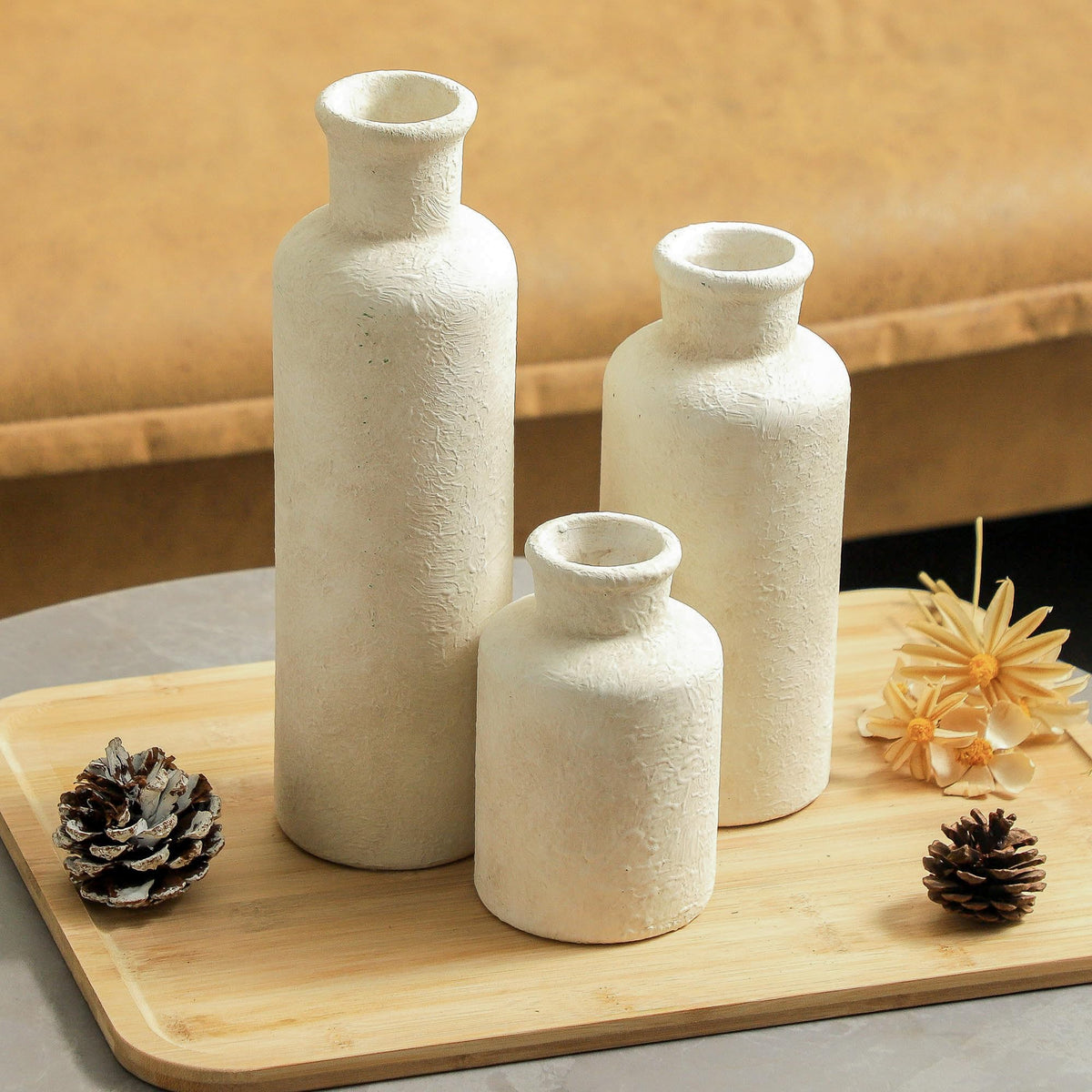 Nordly Ceramic Vases Set of 3 – Whitewashed Neutral, Farmhouse Decor