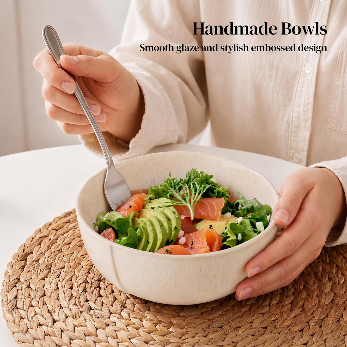 Large Ceramic Soup Bowls 32oz – Sesame Glaze, Set of 4 | Nordly