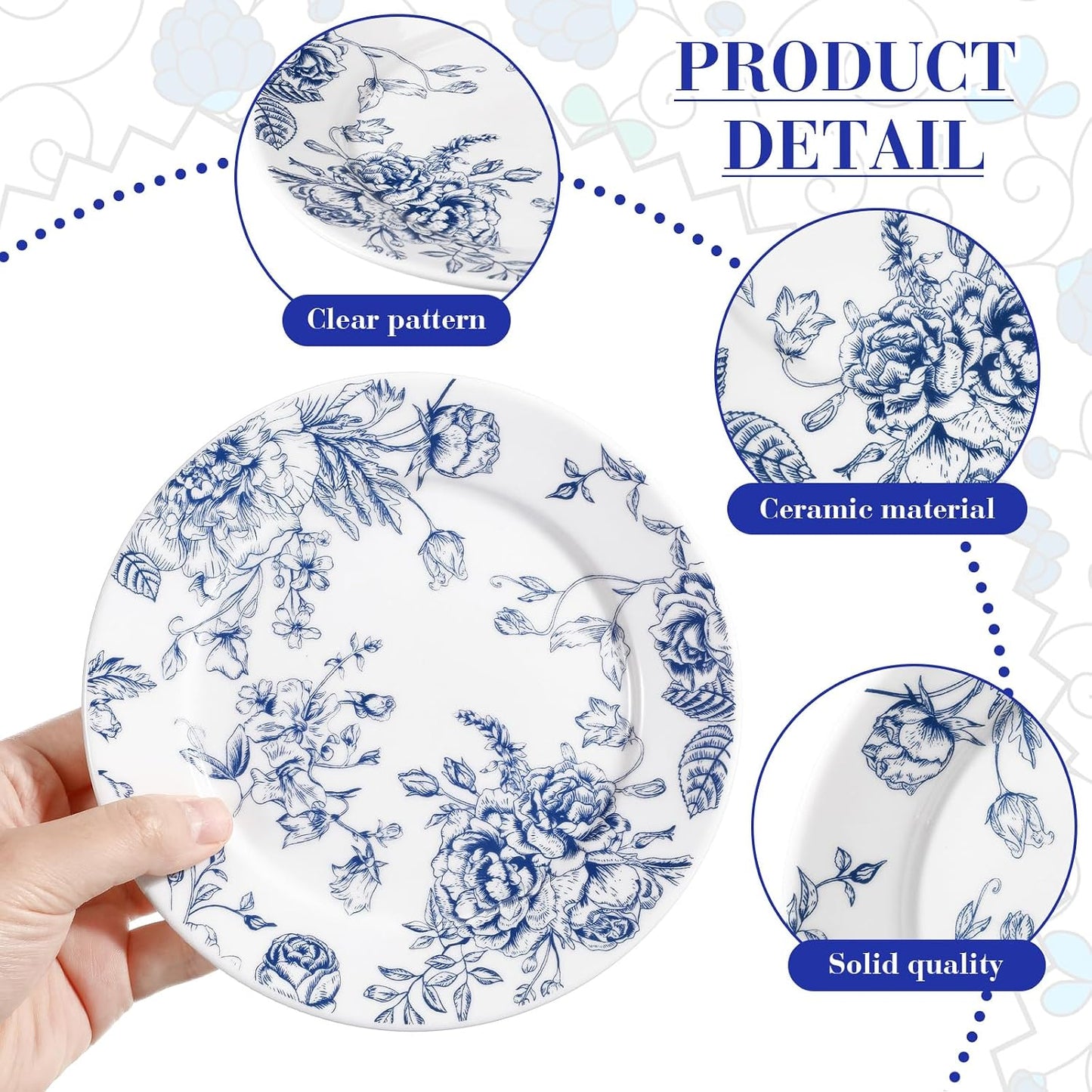 Blue Floral Ceramic Plates – Set of 6, 6 Inch | Nordly