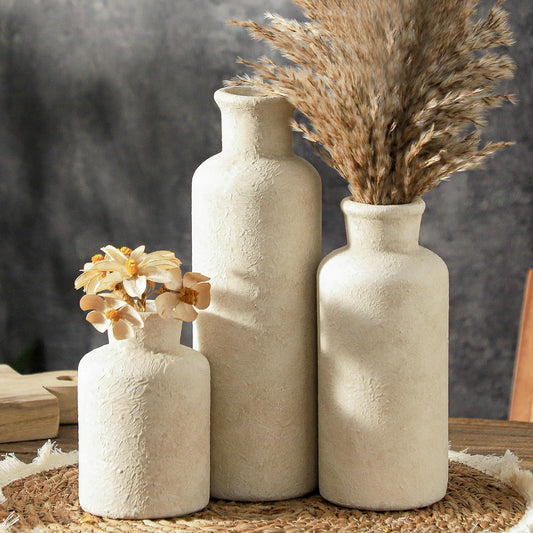 Nordly Ceramic Vases Set of 3 – Whitewashed Neutral, Farmhouse Decor