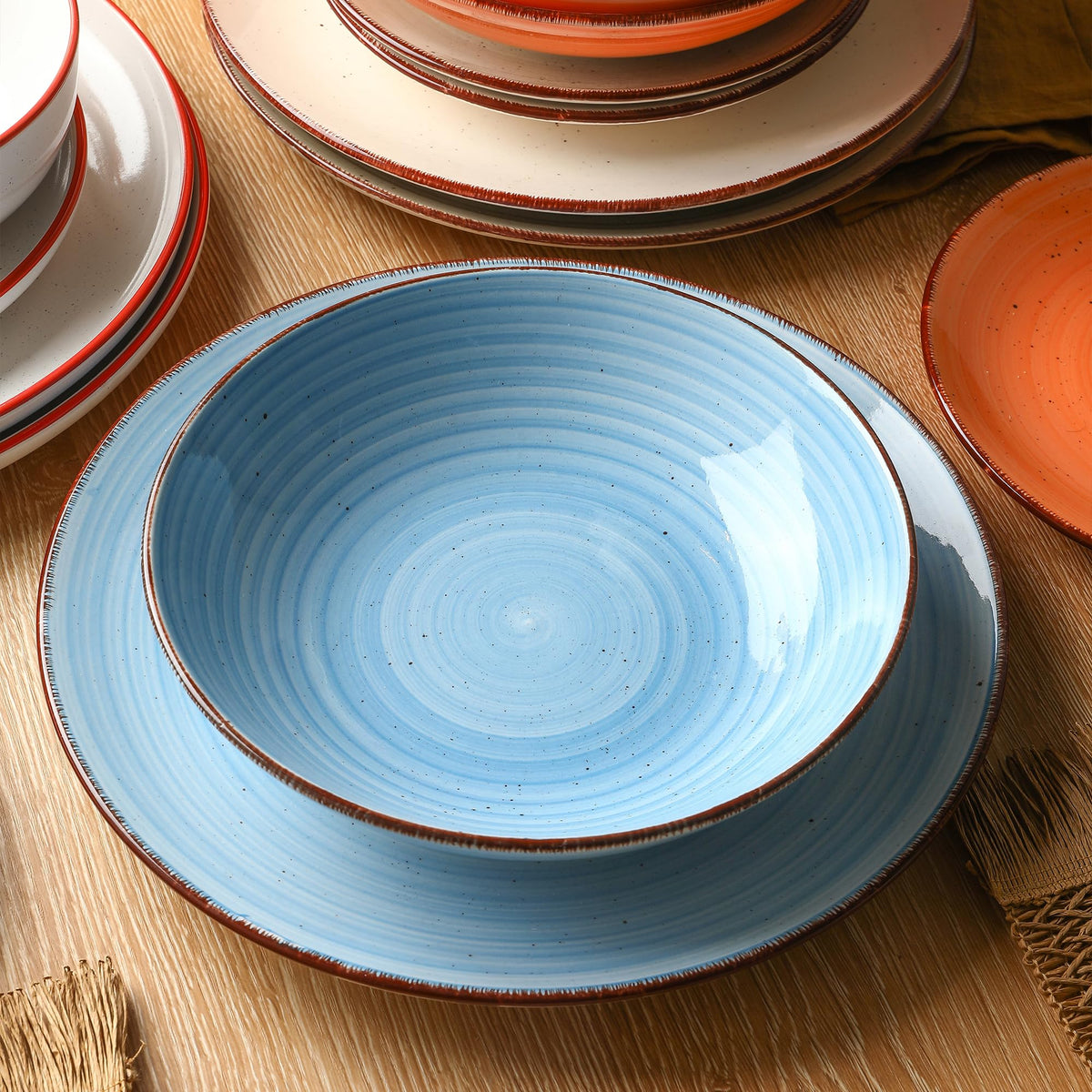 Nordly Ceramic Dinner Plates – Set of 6, 10.5 Inch, Blue