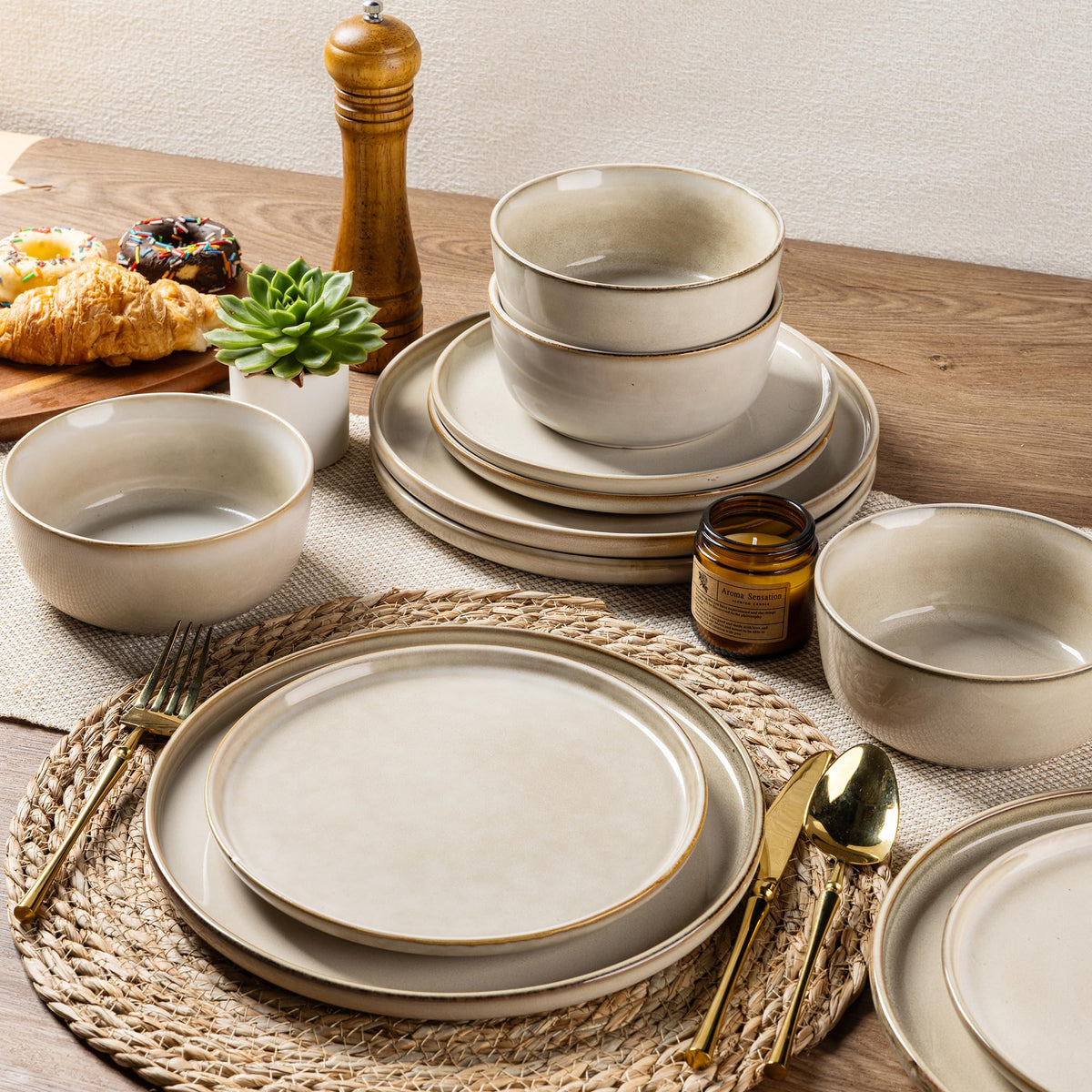 Nordly Stoneware Dinnerware Set – Reactive Glaze, Service for 8