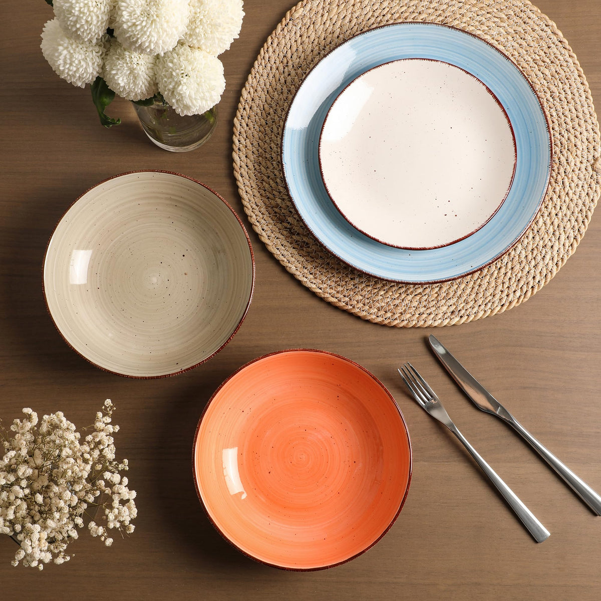 Nordly Ceramic Dinner Plates – Set of 6, 10.5 Inch, Blue