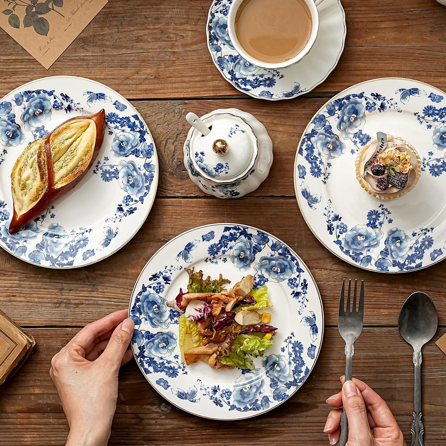 Blue Floral Porcelain Plates – Set of 4, 8 Inch | Nordly