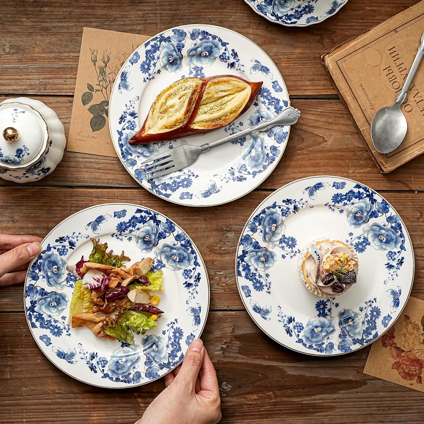 Blue Floral Porcelain Plates – Set of 4, 8 Inch | Nordly