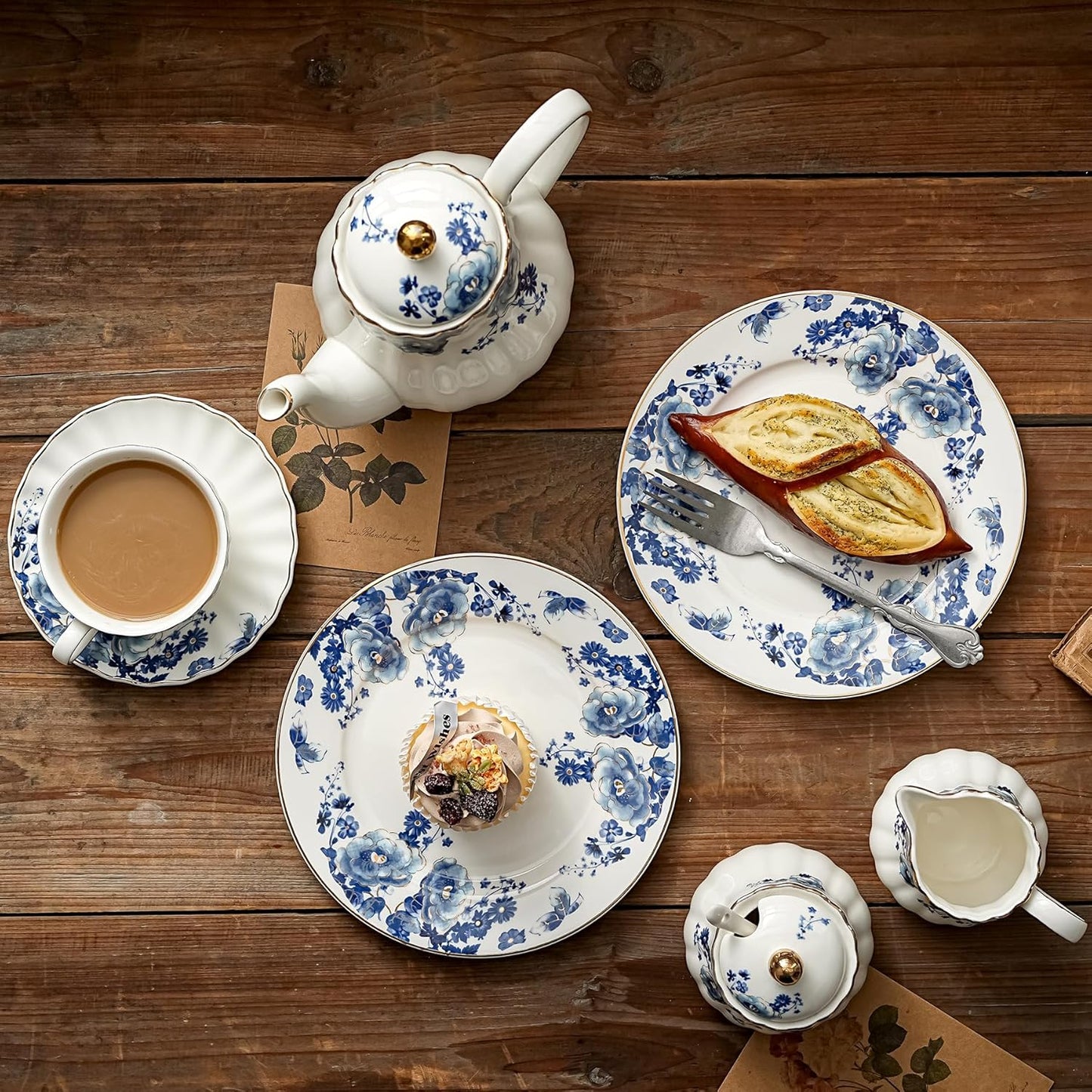 Blue Floral Porcelain Plates – Set of 4, 8 Inch | Nordly