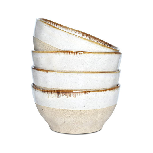 Beige Ceramic Soup Bowls 28oz – Set of 4, 6 Inch | Nordly
