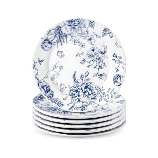 Blue Floral Ceramic Plates – Set of 6, 6 Inch | Nordly
