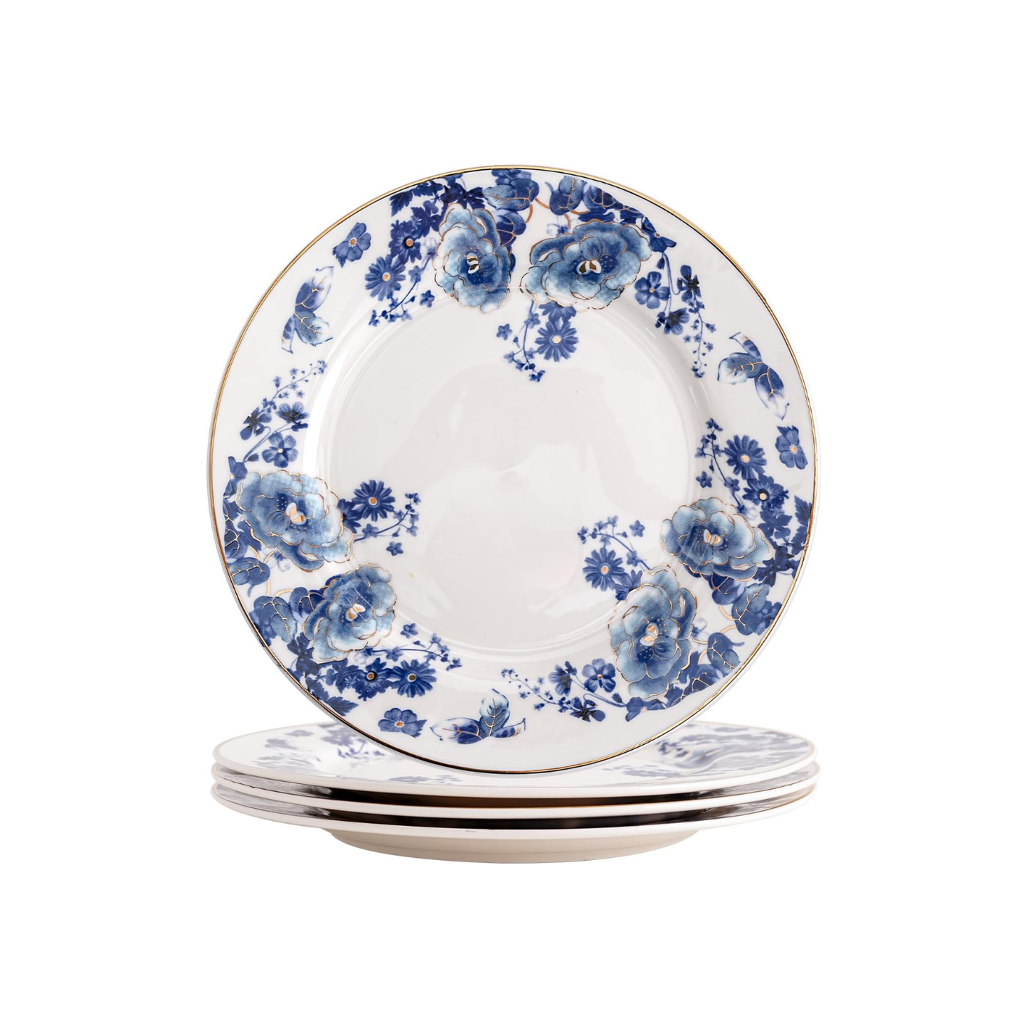 Blue Floral Porcelain Plates – Set of 4, 8 Inch | Nordly