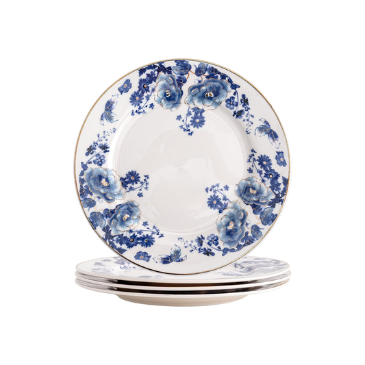 Blue Floral Porcelain Plates – Set of 4, 8 Inch | Nordly