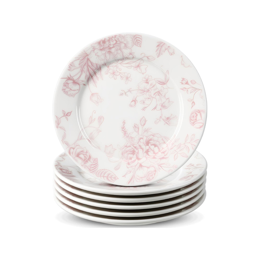Pink Floral Ceramic Plates – Set of 6, 6 Inch | Nordly